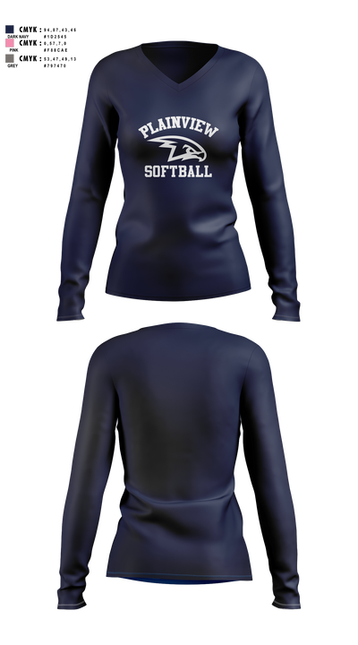 Plainview Softball 28664067 Women's Long Sleeve V-neck Shirt - 1