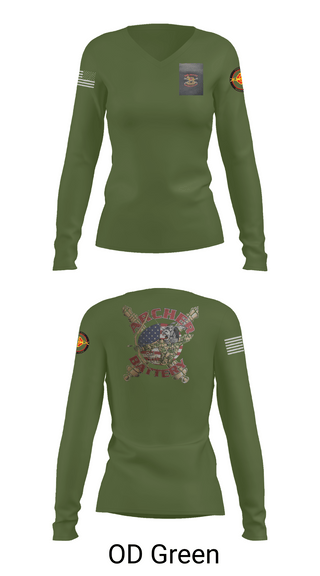 Womens Long Sleeve Vneck Shirt, Archer Battery 2-2 FA, Army, Teamtime, Team time, sublimation, custom sports apparel, team uniforms, spirit wear, spiritwear, sports uniforms, custom shirts, team store, custom team store, fundraiser sports, apparel fundraiser