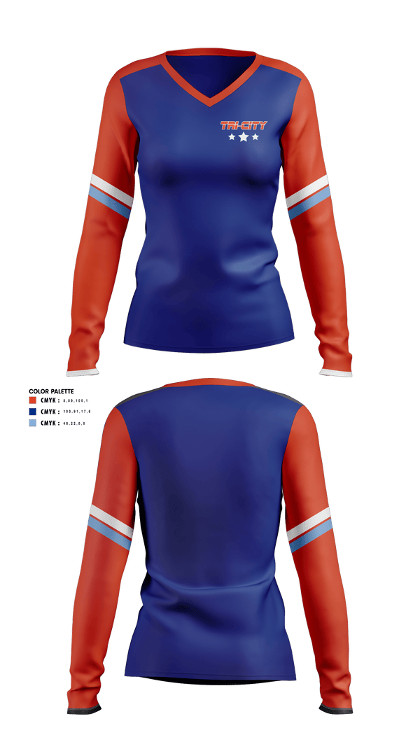 Womens Long Sleeve Vneck Shirt, Tri-City Eagles, Ice Hockey, Teamtime, Team time, sublimation, custom sports apparel, team uniforms, spirit wear, spiritwear, sports uniforms, custom shirts, team store, custom team store, fundraiser sports, apparel fundraiser