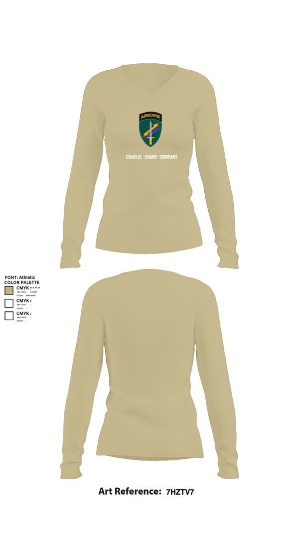 Womens Long Sleeve Vneck Shirt, Charlie “Chaos” Company, , Teamtime, Team time, sublimation, custom sports apparel, team uniforms, spirit wear, spiritwear, sports uniforms, custom shirts, team store, custom team store, fundraiser sports, apparel fundraiser