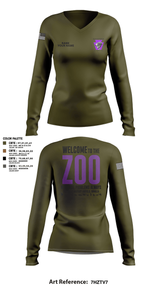 Womens Long Sleeve Vneck Shirt, Charger Co. / 2-112th Infantry Battalion, National Guard, Teamtime, Team time, sublimation, custom sports apparel, team uniforms, spirit wear, spiritwear, sports uniforms, custom shirts, team store, custom team store, fundraiser sports, apparel fundraiser