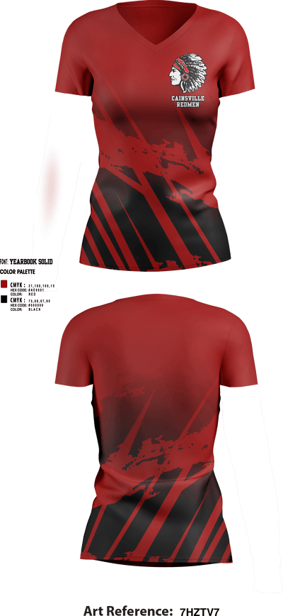 Cainsville Redmen 50352446 Women's Short Sleeve V-neck Shirt - 1