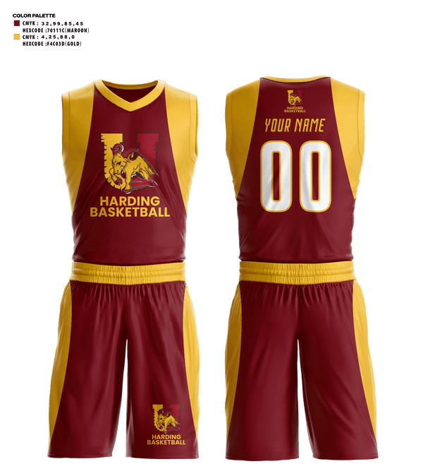 Basketball Uniform, Harding University High School Basketball, Men's Basketball, Teamtime, Team time, sublimation, custom sports apparel, team uniforms, spirit wear, spiritwear, sports uniforms, custom shirts, team store, custom team store, fundraiser sports, apparel fundraiser