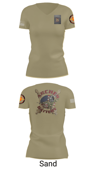 Womens Short Sleeve Vneck Shirt, Archer Battery 2-2 FA, Army, Teamtime, Team time, sublimation, custom sports apparel, team uniforms, spirit wear, spiritwear, sports uniforms, custom shirts, team store, custom team store, fundraiser sports, apparel fundraiser