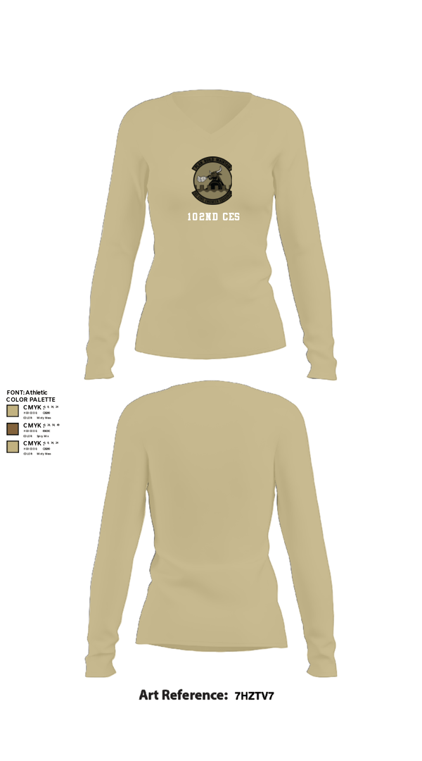 Womens Long Sleeve Vneck Shirt, 102nd CES, Air Force, Teamtime, Team time, sublimation, custom sports apparel, team uniforms, spirit wear, spiritwear, sports uniforms, custom shirts, team store, custom team store, fundraiser sports, apparel fundraiser