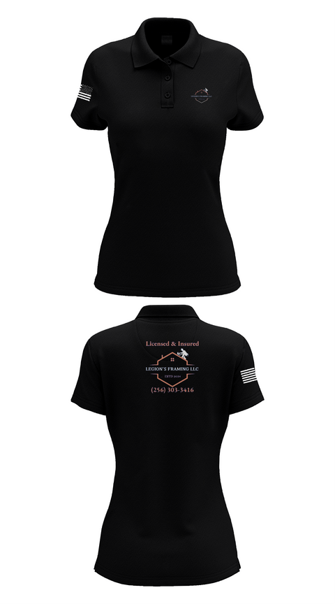 Womens Short Sleeve Performance Polo, LEGION'S FRAMING LLC, , Teamtime, Team time, sublimation, custom sports apparel, team uniforms, spirit wear, spiritwear, sports uniforms, custom shirts, team store, custom team store, fundraiser sports, apparel fundraiser