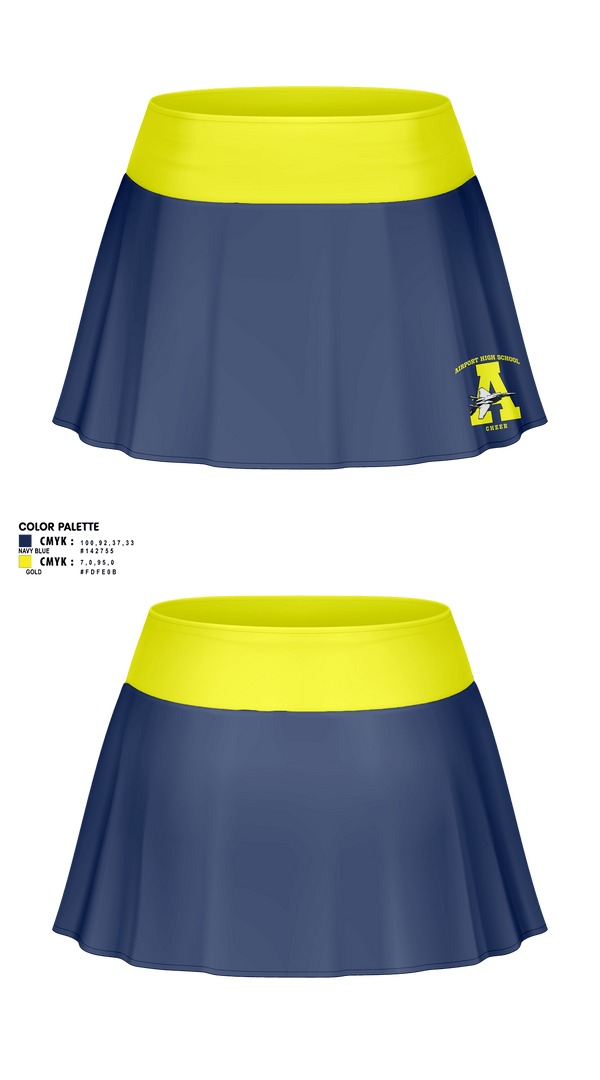 Skort, Airport High School Cheer, Cheer, Teamtime, Team time, sublimation, custom sports apparel, team uniforms, spirit wear, spiritwear, sports uniforms, custom shirts, team store, custom team store, fundraiser sports, apparel fundraiser