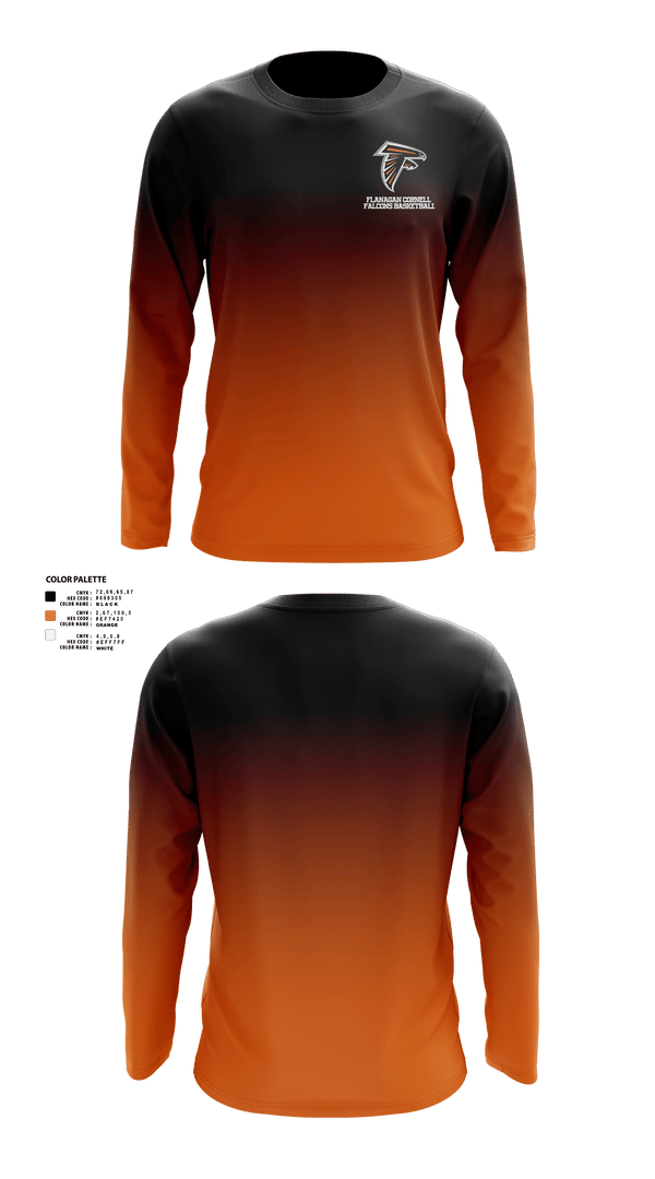 Long Sleeve Performance Shirt, Flanagan Cornell Falcons Basketball, Men's Basketball, Teamtime, Team time, sublimation, custom sports apparel, team uniforms, spirit wear, spiritwear, sports uniforms, custom shirts, team store, custom team store, fundraiser sports, apparel fundraiser