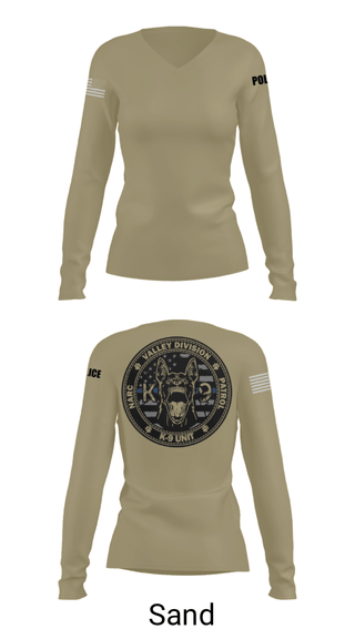 Womens Long Sleeve Vneck Shirt, VALLEY K9, , Teamtime, Team time, sublimation, custom sports apparel, team uniforms, spirit wear, spiritwear, sports uniforms, custom shirts, team store, custom team store, fundraiser sports, apparel fundraiser