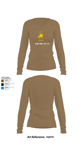 Women's Long Sleeve Vneck Shirt, Alpha Troop, 1-221 CAV, National Guard, Teamtime, Team time, sublimation, custom sports apparel, team uniforms, spirit wear, spiritwear, sports uniforms, custom shirts, team store, custom team store, fundraiser sports, apparel fundraiser