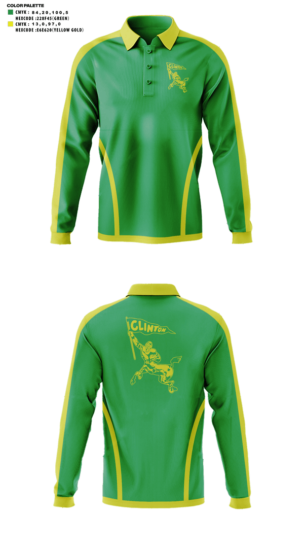 Long Sleeve Performance Polo, Clinton High School Golf, Golf, Teamtime, Team time, sublimation, custom sports apparel, team uniforms, spirit wear, spiritwear, sports uniforms, custom shirts, team store, custom team store, fundraiser sports, apparel fundraiser