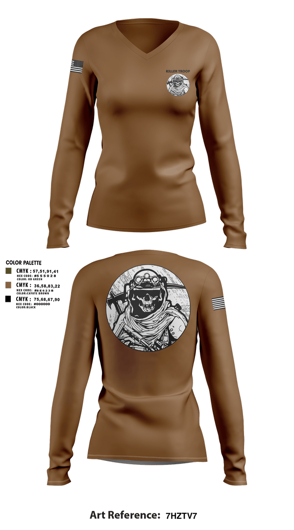 Women's Long Sleeve Vneck Shirt, Killer Troop, Army, Teamtime, Team time, sublimation, custom sports apparel, team uniforms, spirit wear, spiritwear, sports uniforms, custom shirts, team store, custom team store, fundraiser sports, apparel fundraiser