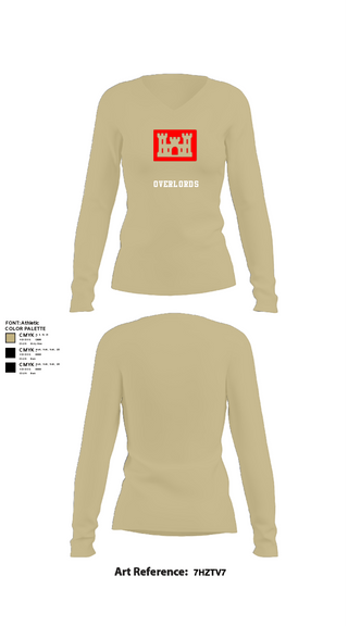 Women's Long Sleeve Vneck Shirt, Overlords, Army, Teamtime, Team time, sublimation, custom sports apparel, team uniforms, spirit wear, spiritwear, sports uniforms, custom shirts, team store, custom team store, fundraiser sports, apparel fundraiser