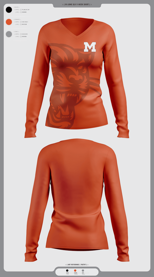 Womens Long Sleeve Vneck Shirt, Milton Area Black Panthers, , Teamtime, Team time, sublimation, custom sports apparel, team uniforms, spirit wear, spiritwear, sports uniforms, custom shirts, team store, custom team store, fundraiser sports, apparel fundraiser