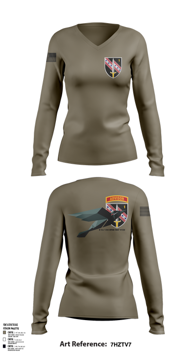 B Co 1-54 SFAB MAT 6122 Women's Long Sleeve V-neck Shirt - 30