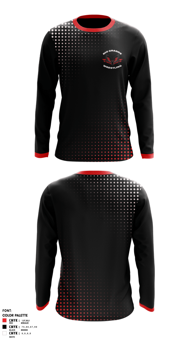 Long Sleeve Rash Guard Shirt, Rio Grande high school, Wrestling, Teamtime, Team time, sublimation, custom sports apparel, team uniforms, spirit wear, spiritwear, sports uniforms, custom shirts, team store, custom team store, fundraiser sports, apparel fundraiser