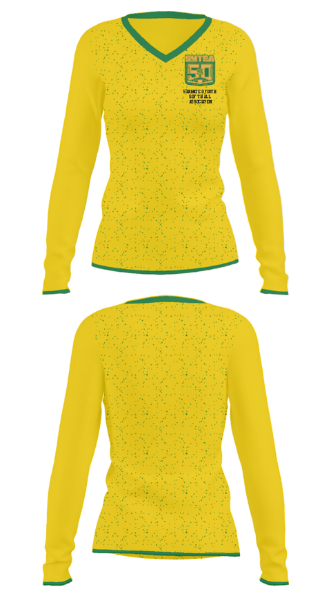 Women's Long Sleeve Vneck Shirt, San Mateo Youth Softball Association, Softball, Teamtime, Team time, sublimation, custom sports apparel, team uniforms, spirit wear, spiritwear, sports uniforms, custom shirts, team store, custom team store, fundraiser sports, apparel fundraiser