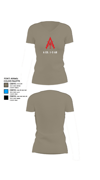 Women's Short Sleeve Vneck Shirt, A Co. 1-3 AB, Army, Teamtime, Team time, sublimation, custom sports apparel, team uniforms, spirit wear, spiritwear, sports uniforms, custom shirts, team store, custom team store, fundraiser sports, apparel fundraiser