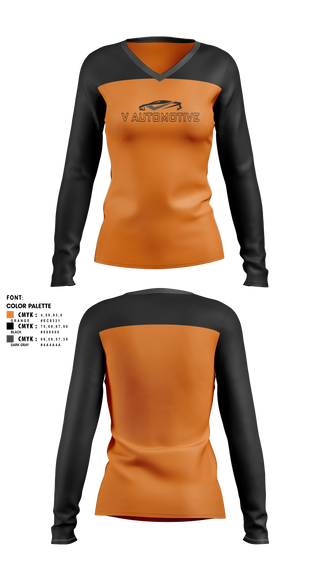 Womens Long Sleeve Vneck Shirt, Velocity auto, , Teamtime, Team time, sublimation, custom sports apparel, team uniforms, spirit wear, spiritwear, sports uniforms, custom shirts, team store, custom team store, fundraiser sports, apparel fundraiser