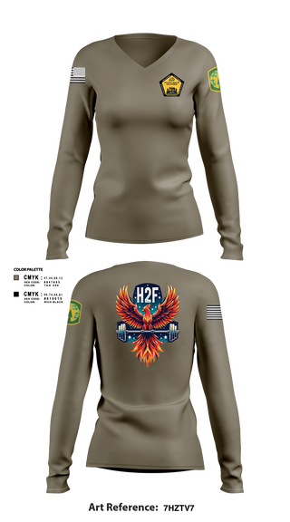 Womens Long Sleeve Vneck Shirt 1, Phoenix H2F, Army, Teamtime, Team time, sublimation, custom sports apparel, team uniforms, spirit wear, spiritwear, sports uniforms, custom shirts, team store, custom team store, fundraiser sports, apparel fundraiser