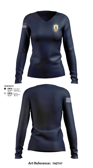 Womens Long Sleeve Vneck Shirt, Uss Gonzalez, Navy, Teamtime, Team time, sublimation, custom sports apparel, team uniforms, spirit wear, spiritwear, sports uniforms, custom shirts, team store, custom team store, fundraiser sports, apparel fundraiser