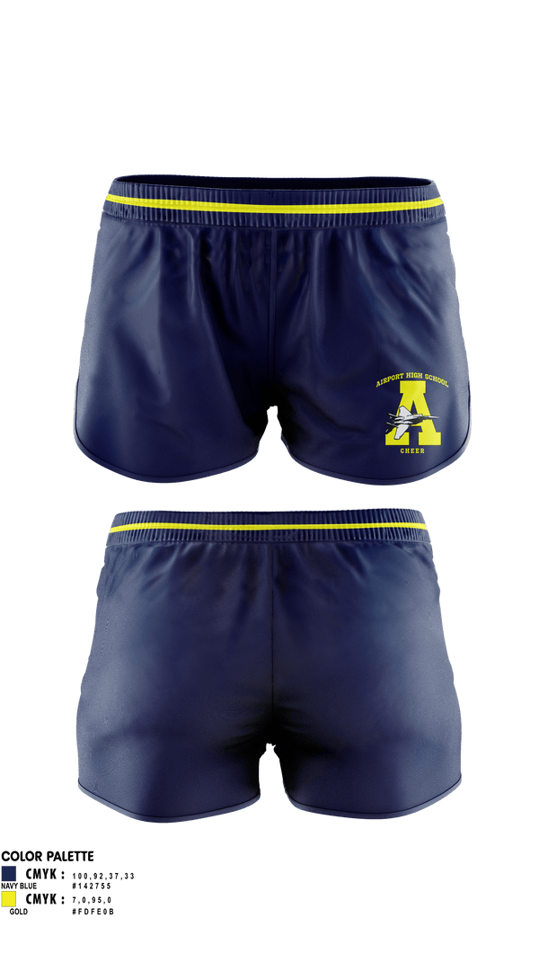 Womens Shorts, Airport High School Cheer, Cheer, Teamtime, Team time, sublimation, custom sports apparel, team uniforms, spirit wear, spiritwear, sports uniforms, custom shirts, team store, custom team store, fundraiser sports, apparel fundraiser