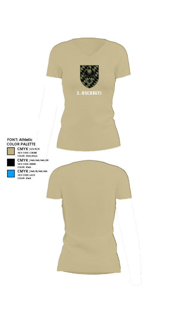 Women's Short Sleeve Vneck Shirt, 3./HSchRgt1, Army, Teamtime, Team time, sublimation, custom sports apparel, team uniforms, spirit wear, spiritwear, sports uniforms, custom shirts, team store, custom team store, fundraiser sports, apparel fundraiser