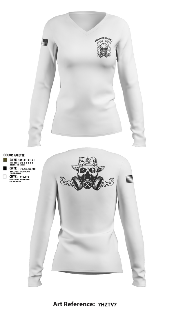 Women's Long Sleeve Vneck Shirt, Field Company, Marines, Teamtime, Team time, sublimation, custom sports apparel, team uniforms, spirit wear, spiritwear, sports uniforms, custom shirts, team store, custom team store, fundraiser sports, apparel fundraiser