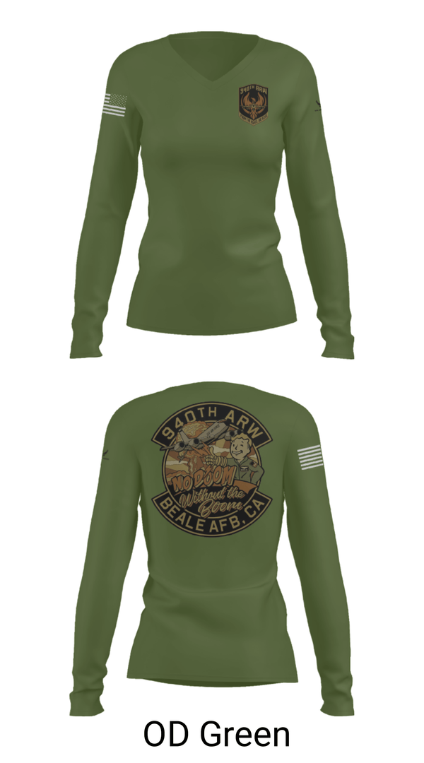 Women's Long Sleeve Vneck Shirt, 940 Air Refueling Wing, , Teamtime, Team time, sublimation, custom sports apparel, team uniforms, spirit wear, spiritwear, sports uniforms, custom shirts, team store, custom team store, fundraiser sports, apparel fundraiser