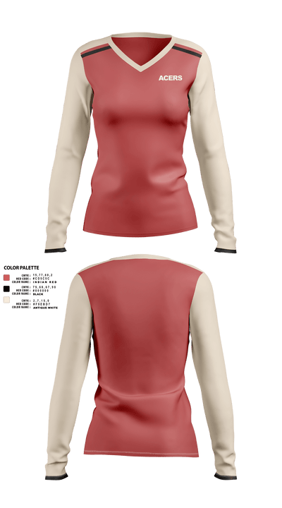 Acers 80382124 Women's Long Sleeve V-neck Shirt -1 1
