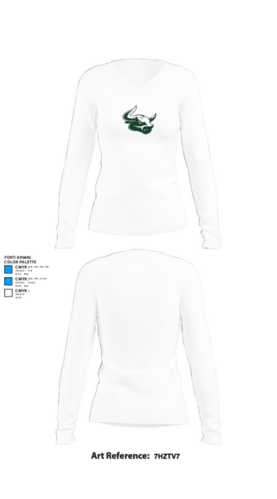 New Milford Bulls Football And Cheerleading 19489077 Women's Long Sleeve V-neck Shirt - 15