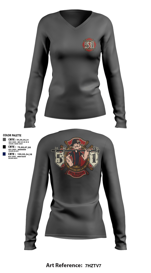 Womens Long Sleeve Vneck Shirt, Station 51, Fire Department, Teamtime, Team time, sublimation, custom sports apparel, team uniforms, spirit wear, spiritwear, sports uniforms, custom shirts, team store, custom team store, fundraiser sports, apparel fundraiser