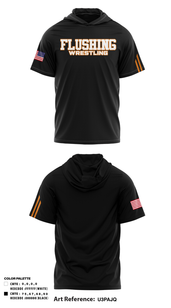 Short Sleeve Performance Shirt with hood, Flushing High School Wrestling, Wrestling, Teamtime, Team time, sublimation, custom sports apparel, team uniforms, spirit wear, spiritwear, sports uniforms, custom shirts, team store, custom team store, fundraiser sports, apparel fundraiser