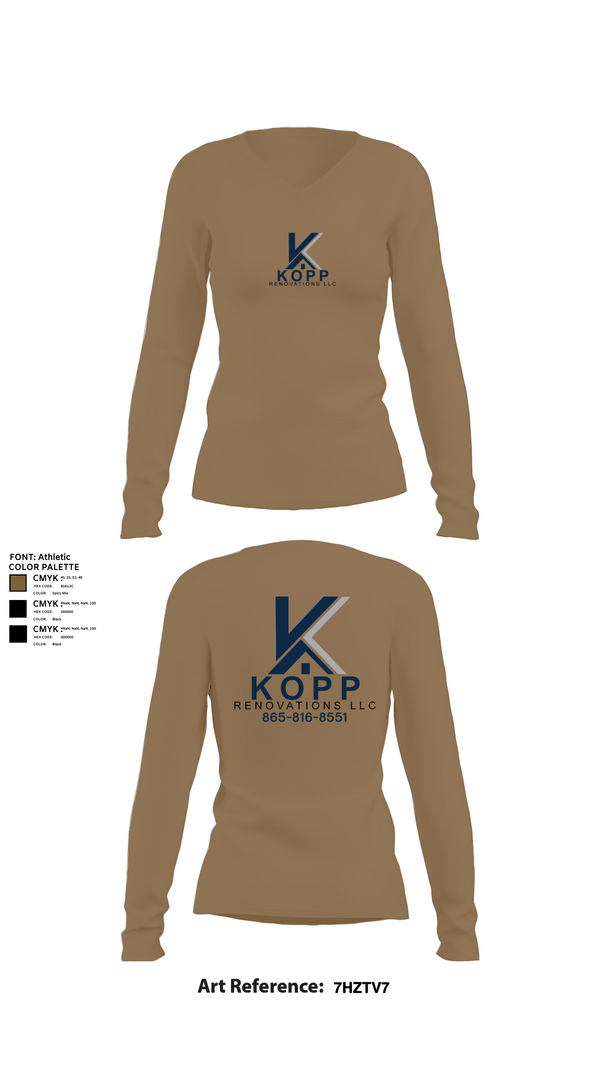 Womens Long Sleeve Vneck Shirt 1, Kopp Renovations, , Teamtime, Team time, sublimation, custom sports apparel, team uniforms, spirit wear, spiritwear, sports uniforms, custom shirts, team store, custom team store, fundraiser sports, apparel fundraiser