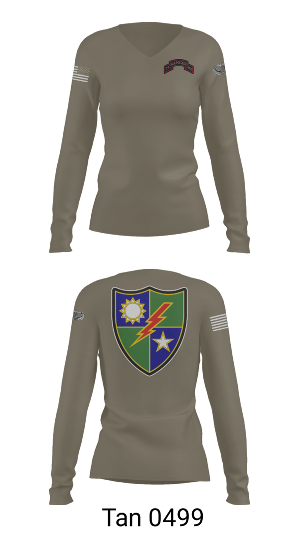 Women's Long Sleeve Vneck Shirt, 75th Ranger Regiment, Army, Teamtime, Team time, sublimation, custom sports apparel, team uniforms, spirit wear, spiritwear, sports uniforms, custom shirts, team store, custom team store, fundraiser sports, apparel fundraiser