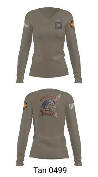 Womens Long Sleeve Vneck Shirt, Archer Battery 2-2 FA, Army, Teamtime, Team time, sublimation, custom sports apparel, team uniforms, spirit wear, spiritwear, sports uniforms, custom shirts, team store, custom team store, fundraiser sports, apparel fundraiser