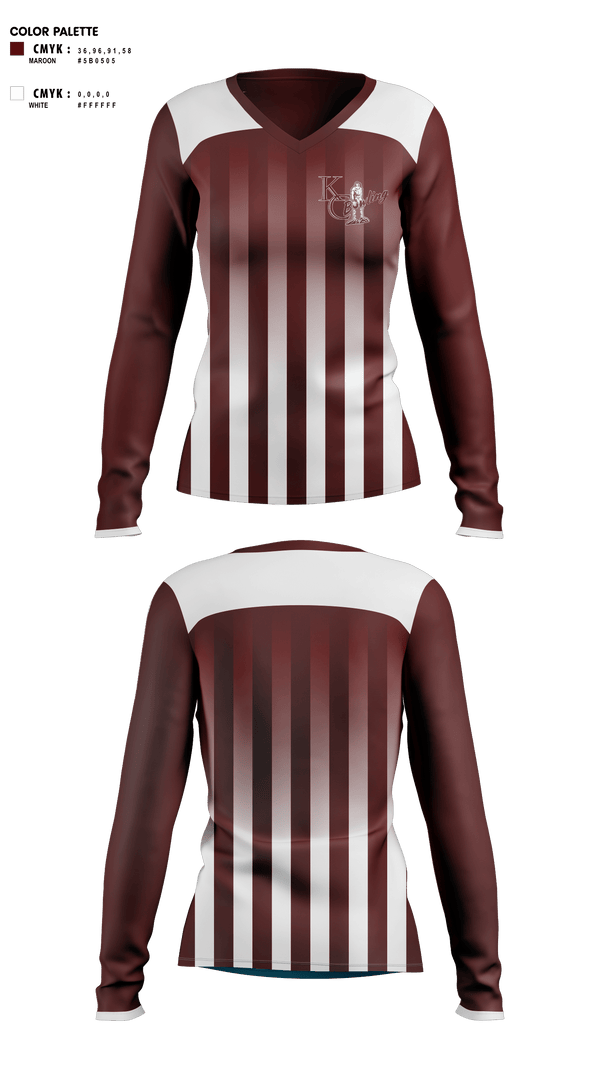 Womens Long Sleeve Vneck Shirt 1, Kalamazoo Central High School Bowling, Bowling, Teamtime, Team time, sublimation, custom sports apparel, team uniforms, spirit wear, spiritwear, sports uniforms, custom shirts, team store, custom team store, fundraiser sports, apparel fundraiser