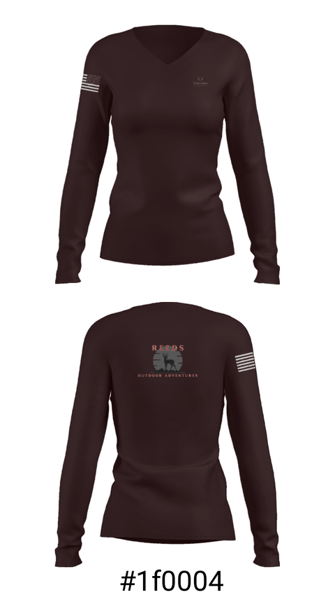 Women's Long Sleeve Vneck Shirt, Reeds Outdoor Adventures, , Teamtime, Team time, sublimation, custom sports apparel, team uniforms, spirit wear, spiritwear, sports uniforms, custom shirts, team store, custom team store, fundraiser sports, apparel fundraiser