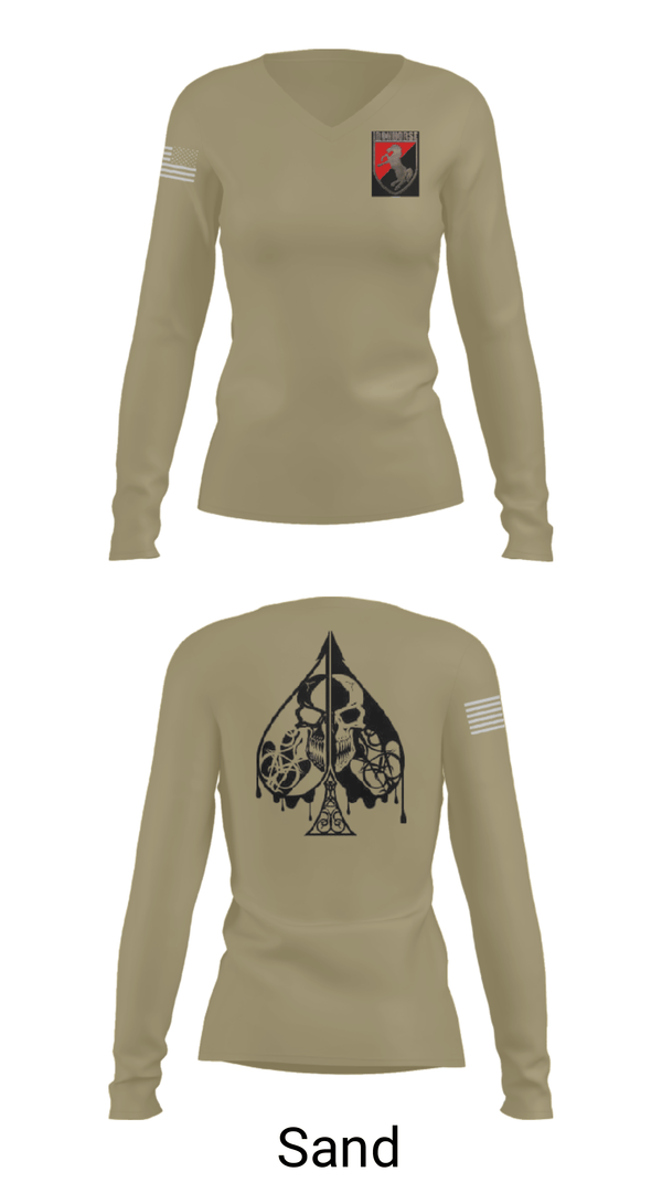 Womens Long Sleeve Vneck Shirt, Dealer Company, 1/11 ACR, Army, Teamtime, Team time, sublimation, custom sports apparel, team uniforms, spirit wear, spiritwear, sports uniforms, custom shirts, team store, custom team store, fundraiser sports, apparel fundraiser