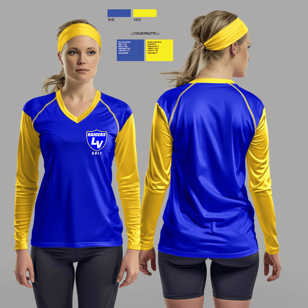 Womens Long Sleeve Vneck Shirt, Logan View High School Golf, Golf, Teamtime, Team time, sublimation, custom sports apparel, team uniforms, spirit wear, spiritwear, sports uniforms, custom shirts, team store, custom team store, fundraiser sports, apparel fundraiser