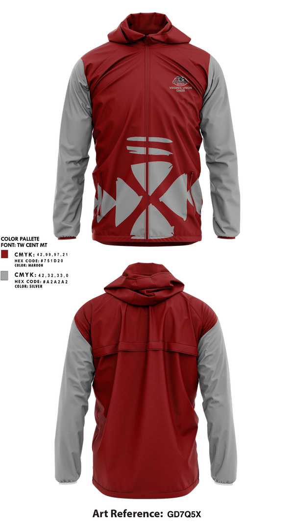 Windbreaker, Virginia Union University Cheer, Cheer, Teamtime, Team time, sublimation, custom sports apparel, team uniforms, spirit wear, spiritwear, sports uniforms, custom shirts, team store, custom team store, fundraiser sports, apparel fundraiser