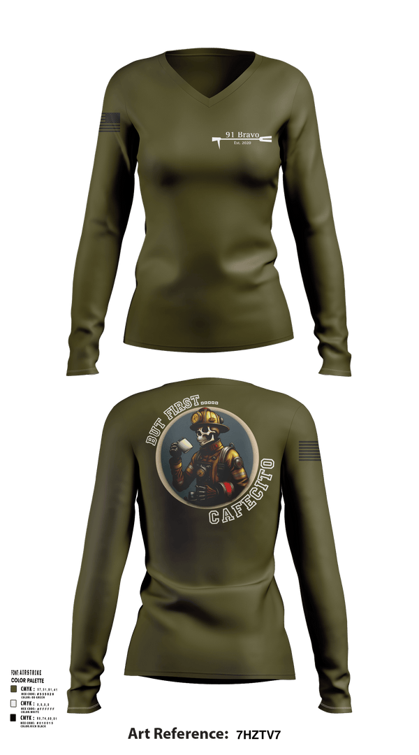 Womens Long Sleeve Vneck Shirt, 91 Bravo, Fire Department, Teamtime, Team time, sublimation, custom sports apparel, team uniforms, spirit wear, spiritwear, sports uniforms, custom shirts, team store, custom team store, fundraiser sports, apparel fundraiser
