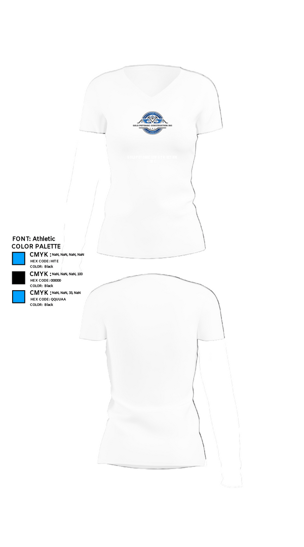 Womens Short Sleeve Vneck Shirt, Gold Potomac construction inc, Golf, Teamtime, Team time, sublimation, custom sports apparel, team uniforms, spirit wear, spiritwear, sports uniforms, custom shirts, team store, custom team store, fundraiser sports, apparel fundraiser