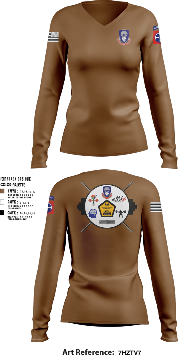 Womens Long Sleeve Vneck Shirt, 82nd ADSB H2F, Army, Teamtime, Team time, sublimation, custom sports apparel, team uniforms, spirit wear, spiritwear, sports uniforms, custom shirts, team store, custom team store, fundraiser sports, apparel fundraiser