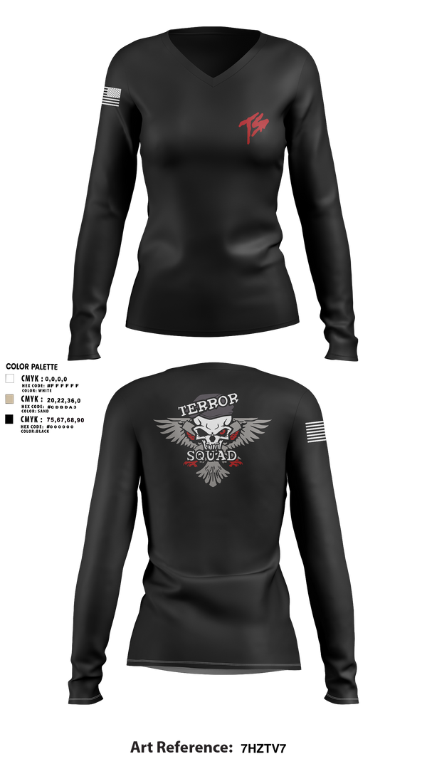 Womens Long Sleeve Vneck Shirt 1, Terro Squad, Army, Teamtime, Team time, sublimation, custom sports apparel, team uniforms, spirit wear, spiritwear, sports uniforms, custom shirts, team store, custom team store, fundraiser sports, apparel fundraiser