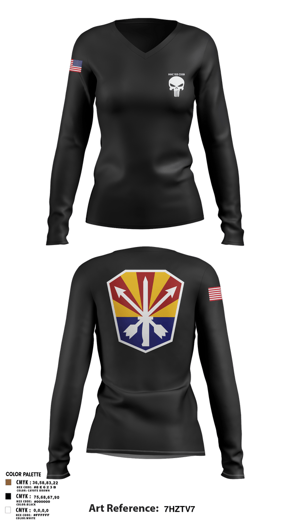 Women's Long Sleeve Vneck Shirt, HHC 153 CSSB, National Guard, Teamtime, Team time, sublimation, custom sports apparel, team uniforms, spirit wear, spiritwear, sports uniforms, custom shirts, team store, custom team store, fundraiser sports, apparel fundraiser