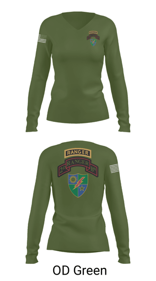 Women's Long Sleeve Vneck Shirt, 2nd Battalion 75th Ranger Regiment, , Teamtime, Team time, sublimation, custom sports apparel, team uniforms, spirit wear, spiritwear, sports uniforms, custom shirts, team store, custom team store, fundraiser sports, apparel fundraiser
