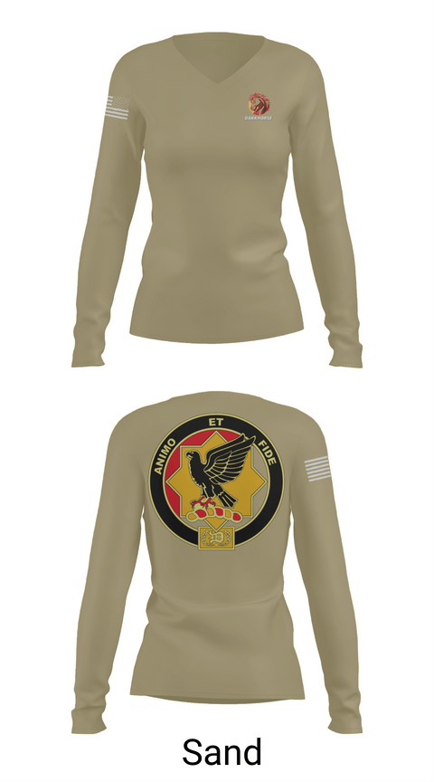 Womens Long Sleeve Vneck Shirt 1, D FST 8-1 CAV, Army, Teamtime, Team time, sublimation, custom sports apparel, team uniforms, spirit wear, spiritwear, sports uniforms, custom shirts, team store, custom team store, fundraiser sports, apparel fundraiser