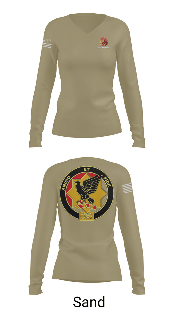 Womens Long Sleeve Vneck Shirt 1, D FST 8-1 CAV, Army, Teamtime, Team time, sublimation, custom sports apparel, team uniforms, spirit wear, spiritwear, sports uniforms, custom shirts, team store, custom team store, fundraiser sports, apparel fundraiser