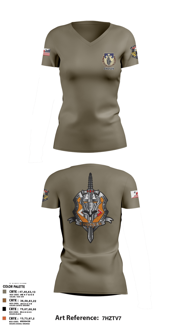 Women's Short Sleeve Vneck Shirt, C-Co 602D ASB, Army, Teamtime, Team time, sublimation, custom sports apparel, team uniforms, spirit wear, spiritwear, sports uniforms, custom shirts, team store, custom team store, fundraiser sports, apparel fundraiser